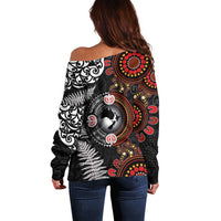 Australia and New Zealand Together Off Shoulder Sweater Aboriginal and Maori Art Tattoo LT03 - Polynesian Pride
