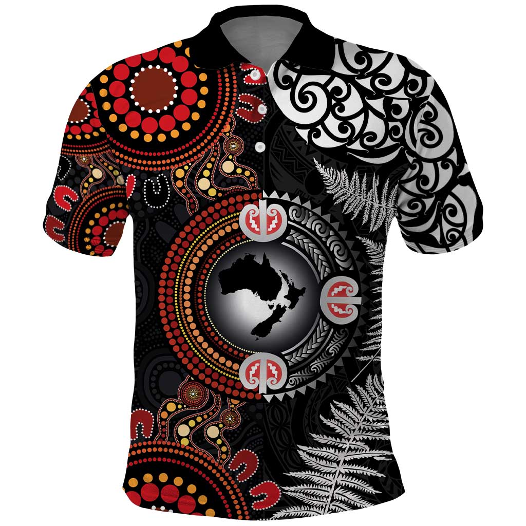 Australia and New Zealand Together Polo Shirt Aboriginal and Maori Art Tattoo LT03 Black - Polynesian Pride