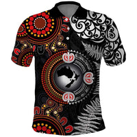 Australia and New Zealand Together Polo Shirt Aboriginal and Maori Art Tattoo LT03 Black - Polynesian Pride