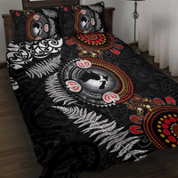 Australia and New Zealand Together Quilt Bed Set Aboriginal and Maori Art Tattoo LT03 Black - Polynesian Pride