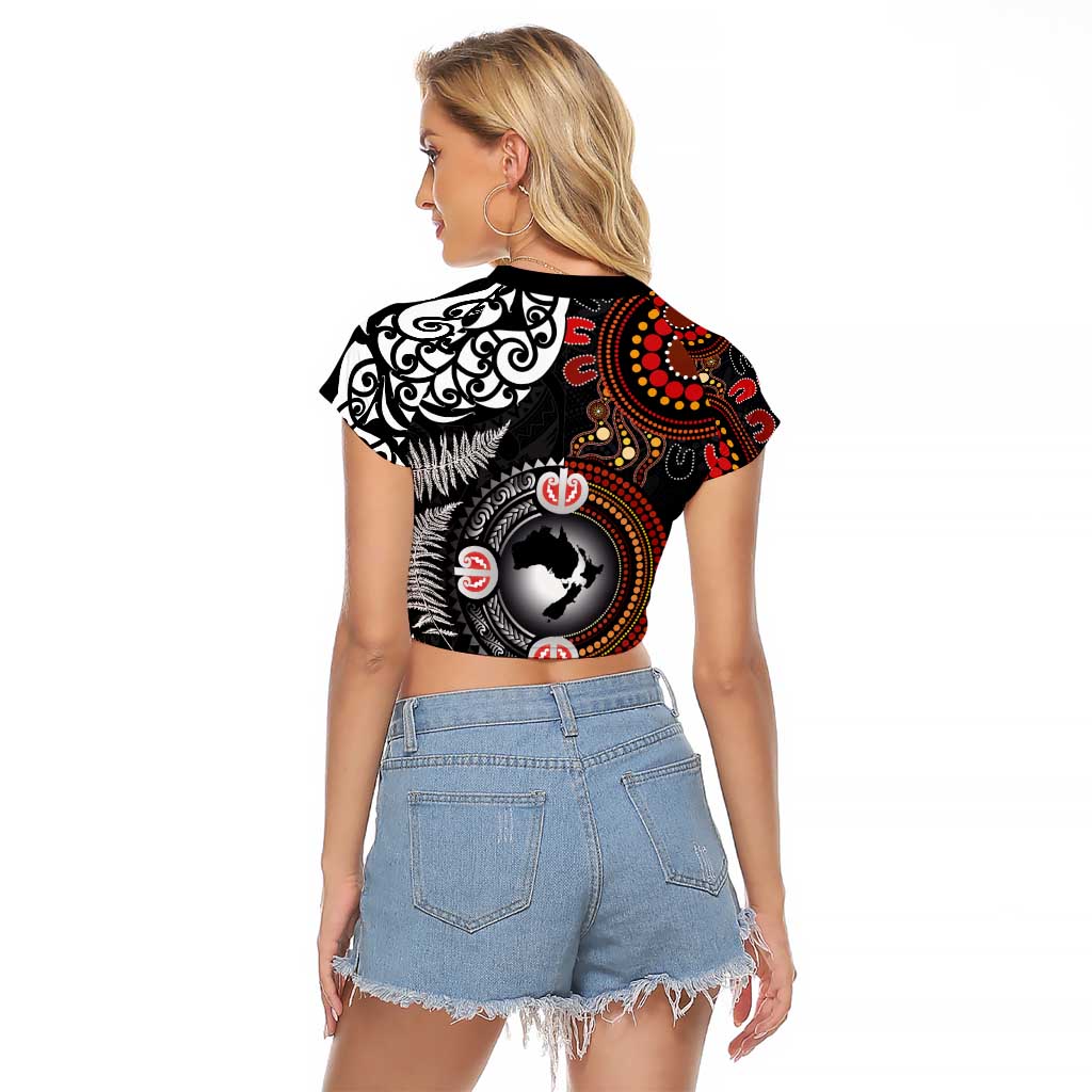 Australia and New Zealand Together Raglan Cropped T Shirt Aboriginal and Maori Art Tattoo LT03 - Polynesian Pride