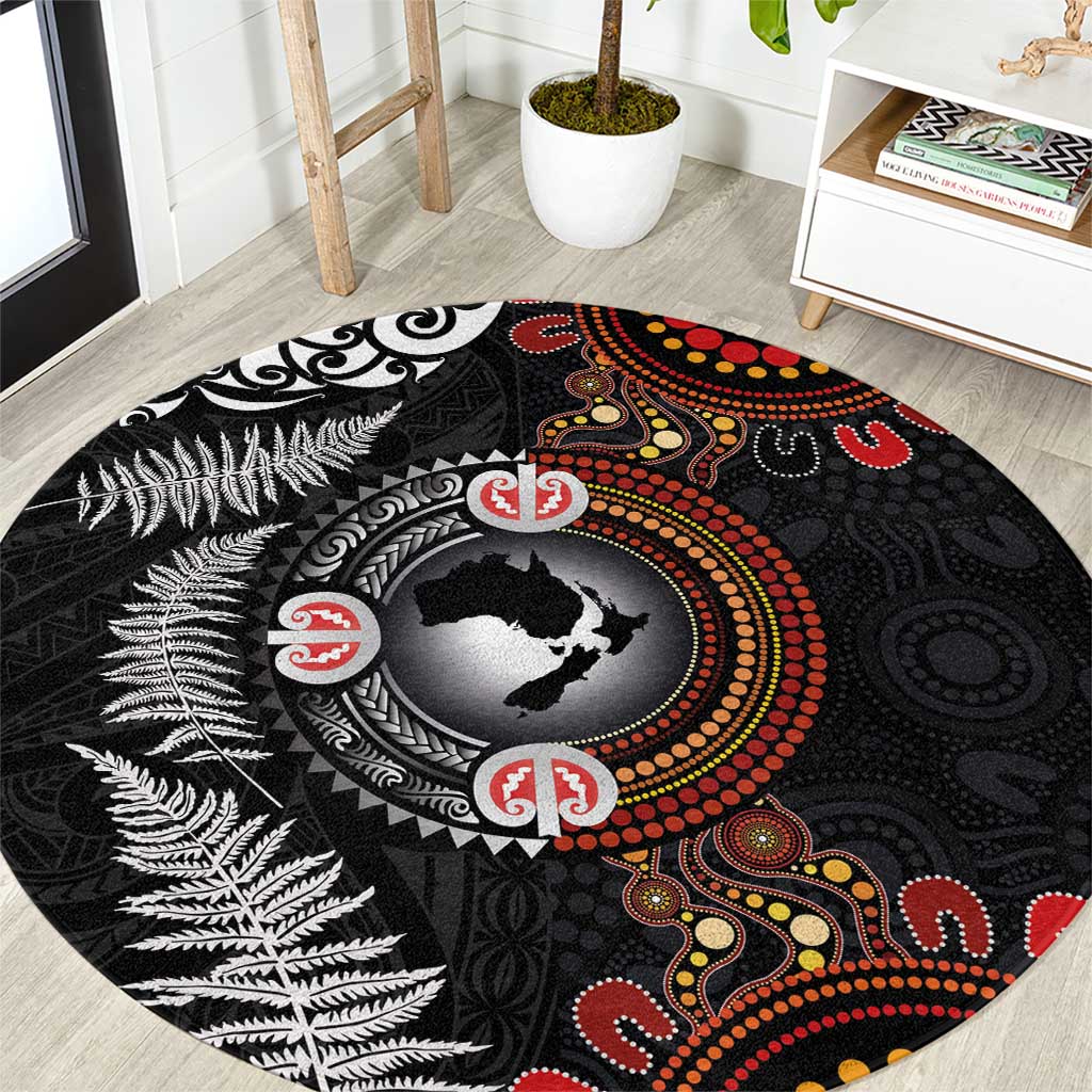 Australia and New Zealand Together Round Carpet Aboriginal and Maori Art Tattoo LT03 Black - Polynesian Pride