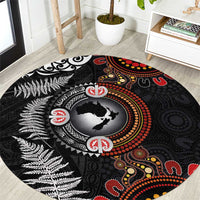 Australia and New Zealand Together Round Carpet Aboriginal and Maori Art Tattoo LT03 Black - Polynesian Pride