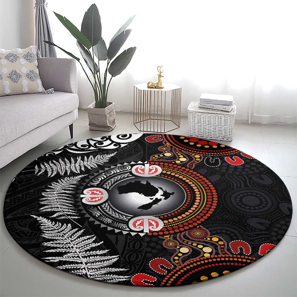Australia and New Zealand Together Round Carpet Aboriginal and Maori Art Tattoo LT03 - Polynesian Pride