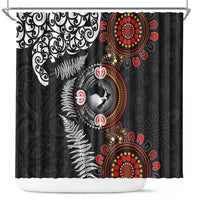 Australia and New Zealand Together Shower Curtain Aboriginal and Maori Art Tattoo LT03 Black - Polynesian Pride