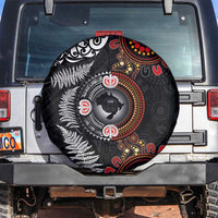 Australia and New Zealand Together Spare Tire Cover Aboriginal and Maori Art Tattoo LT03 Black - Polynesian Pride