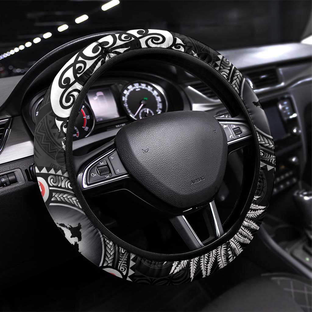 Australia and New Zealand Together Steering Wheel Cover Aboriginal and Maori Art Tattoo LT03 Universal Fit Black - Polynesian Pride