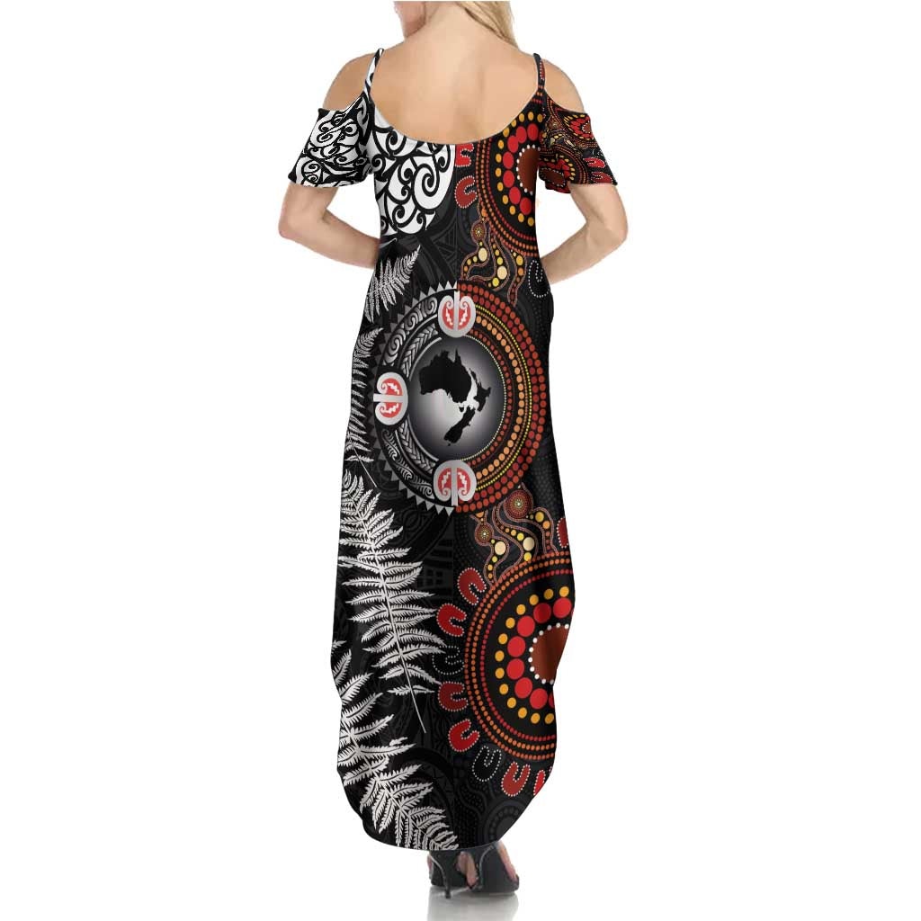 Australia and New Zealand Together Summer Maxi Dress Aboriginal and Maori Art Tattoo LT03 - Polynesian Pride