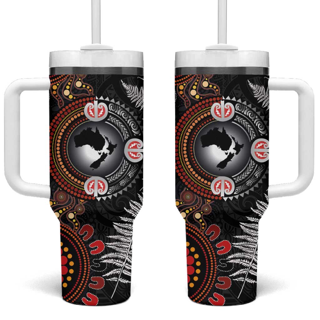 Australia and New Zealand Together Tumbler With Handle Aboriginal and Maori Art Tattoo LT03 One Size: 40 oz Black - Polynesian Pride