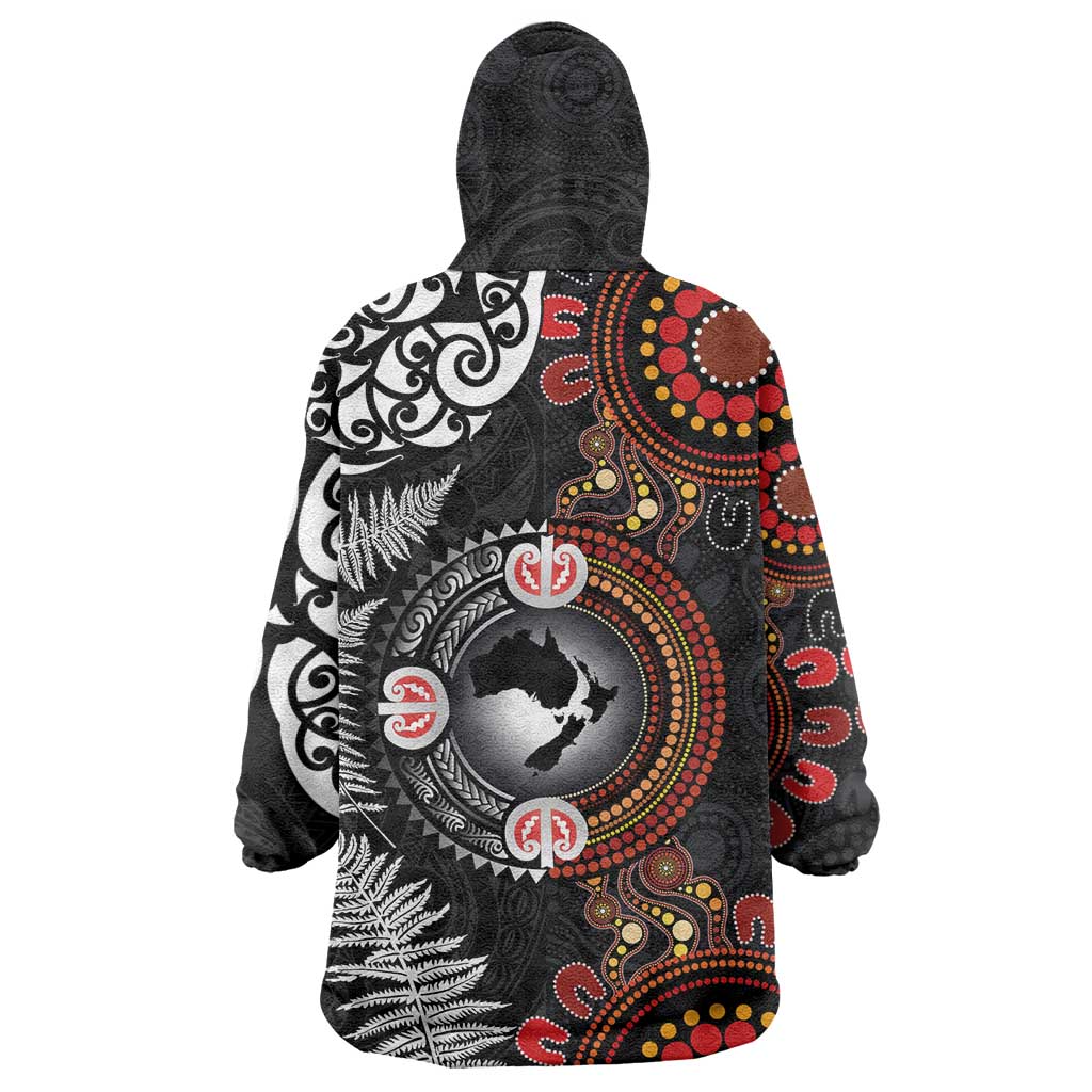 Australia and New Zealand Together Wearable Blanket Hoodie Aboriginal and Maori Art Tattoo LT03 - Polynesian Pride