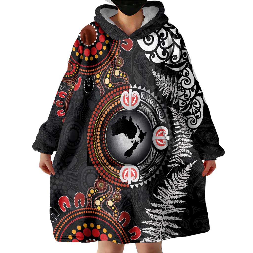Australia and New Zealand Together Wearable Blanket Hoodie Aboriginal and Maori Art Tattoo LT03 - Polynesian Pride