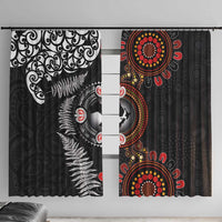Australia and New Zealand Together Window Curtain Aboriginal and Maori Art Tattoo LT03 With Hooks Black - Polynesian Pride