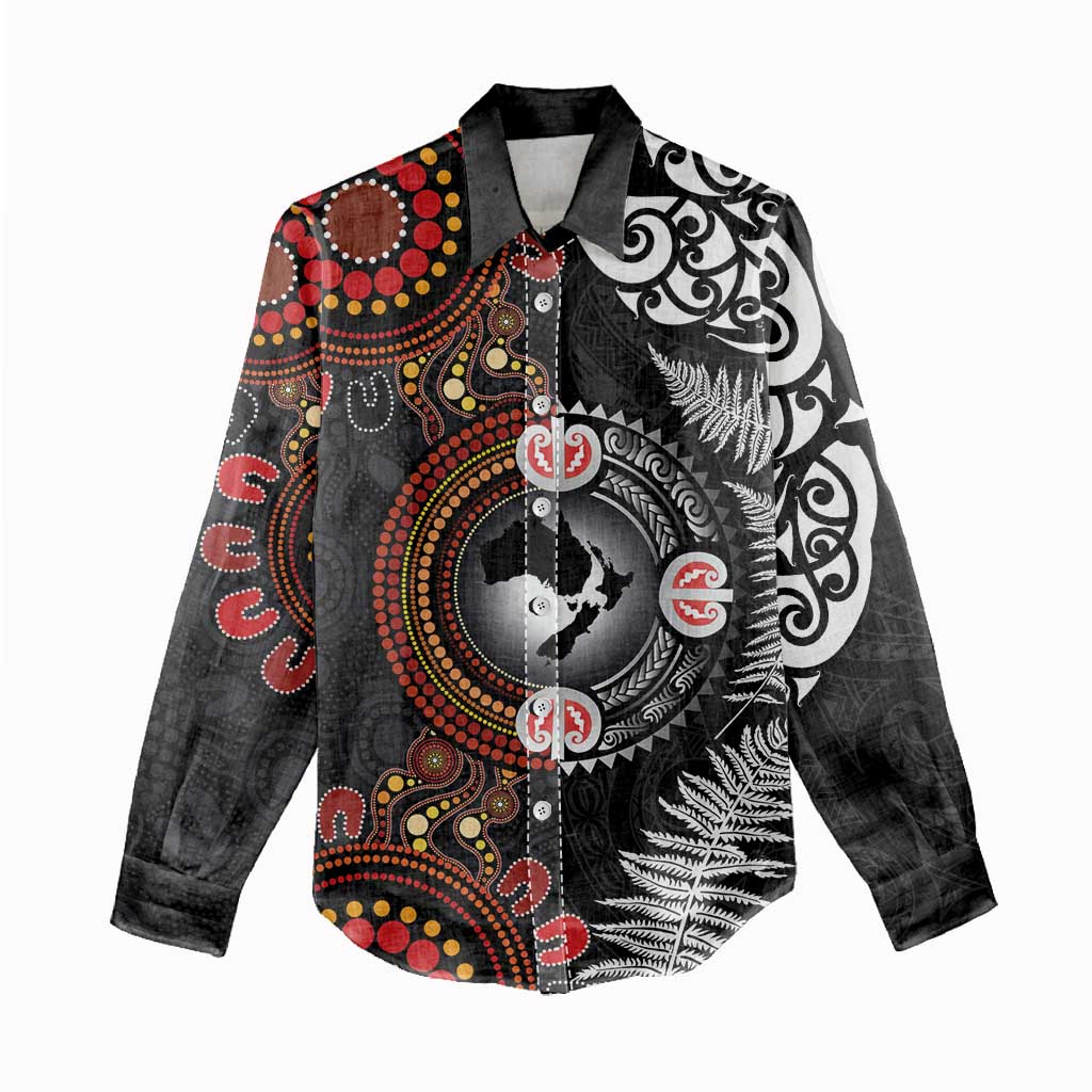 Australia and New Zealand Together Women Casual Shirt Aboriginal and Maori Art Tattoo
