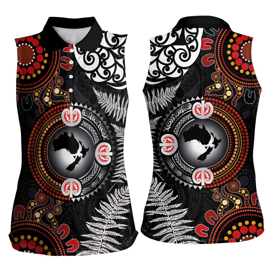 Australia and New Zealand Together Women Sleeveless Polo Shirt Aboriginal and Maori Art Tattoo LT03 - Polynesian Pride