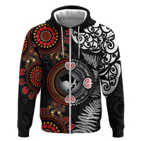 Australia and New Zealand Together Zip Hoodie Aboriginal and Maori Art Tattoo LT03 Zip Hoodie Black - Polynesian Pride