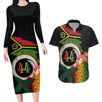 Vanuatu Selebretem 44th Indipendens Dei Couples Matching Long Sleeve Bodycon Dress and Hawaiian Shirt Sand Drawing Turtle Melanesian Vibes LT03 Black - Polynesian Pride