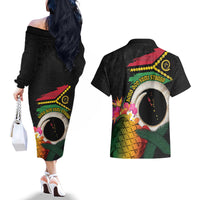 Vanuatu Selebretem 44th Indipendens Dei Couples Matching Off The Shoulder Long Sleeve Dress and Hawaiian Shirt Sand Drawing Turtle Melanesian Vibes LT03 - Polynesian Pride