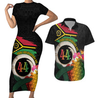 Vanuatu Selebretem 44th Indipendens Dei Couples Matching Short Sleeve Bodycon Dress and Hawaiian Shirt Sand Drawing Turtle Melanesian Vibes LT03 Black - Polynesian Pride