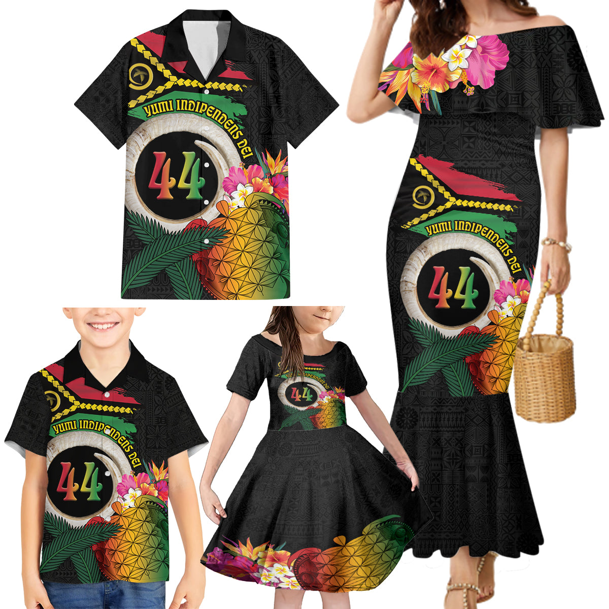 Vanuatu Selebretem 44th Indipendens Dei Family Matching Mermaid Dress and Hawaiian Shirt Sand Drawing Turtle Melanesian Vibes LT03 - Polynesian Pride
