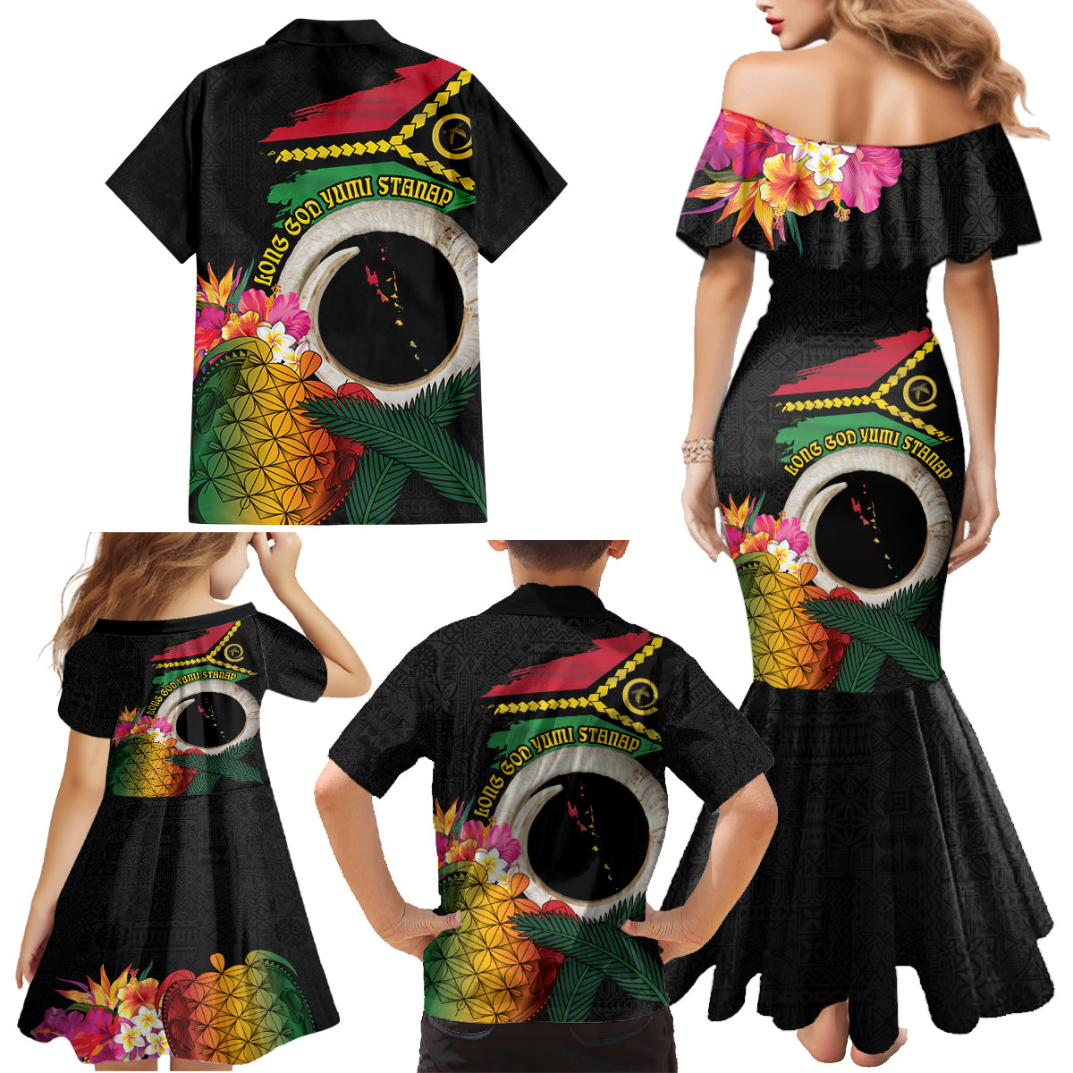 Vanuatu Selebretem 44th Indipendens Dei Family Matching Mermaid Dress and Hawaiian Shirt Sand Drawing Turtle Melanesian Vibes LT03 - Polynesian Pride