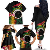 Vanuatu Selebretem 44th Indipendens Dei Family Matching Off The Shoulder Long Sleeve Dress and Hawaiian Shirt Sand Drawing Turtle Melanesian Vibes LT03 - Polynesian Pride