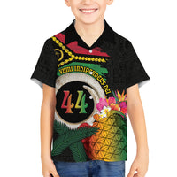 Vanuatu Selebretem 44th Indipendens Dei Family Matching Off The Shoulder Long Sleeve Dress and Hawaiian Shirt Sand Drawing Turtle Melanesian Vibes LT03 Son's Shirt Black - Polynesian Pride