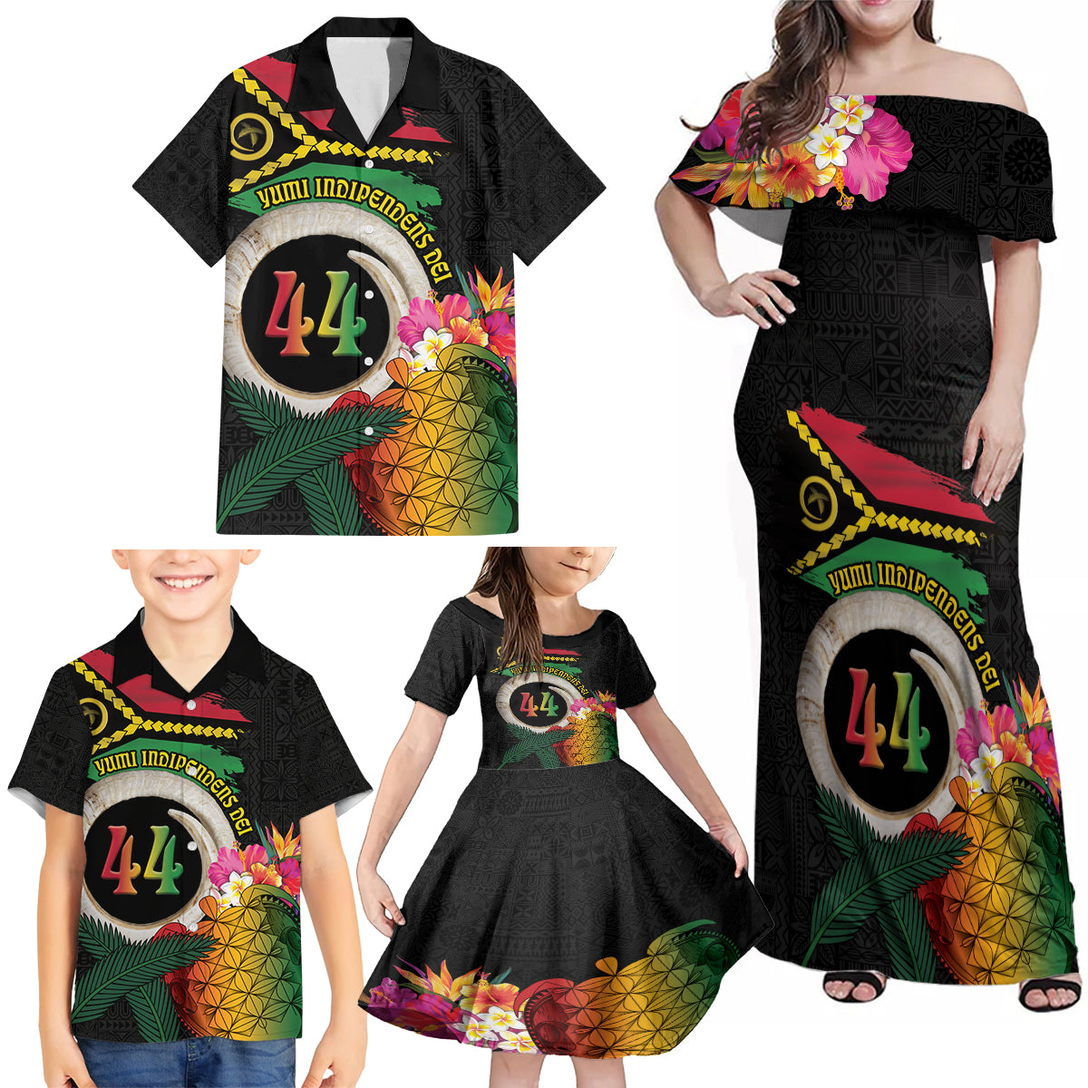 Vanuatu Selebretem 44th Indipendens Dei Family Matching Off Shoulder Maxi Dress and Hawaiian Shirt Sand Drawing Turtle Melanesian Vibes LT03 - Polynesian Pride