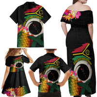 Vanuatu Selebretem 44th Indipendens Dei Family Matching Off Shoulder Maxi Dress and Hawaiian Shirt Sand Drawing Turtle Melanesian Vibes LT03 - Polynesian Pride