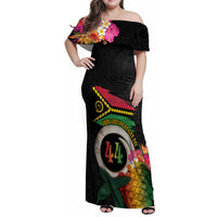 Vanuatu Selebretem 44th Indipendens Dei Family Matching Off Shoulder Maxi Dress and Hawaiian Shirt Sand Drawing Turtle Melanesian Vibes LT03 Mom's Dress Black - Polynesian Pride