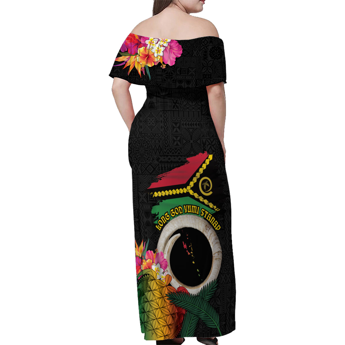 Vanuatu Selebretem 44th Indipendens Dei Family Matching Off Shoulder Maxi Dress and Hawaiian Shirt Sand Drawing Turtle Melanesian Vibes LT03 - Polynesian Pride