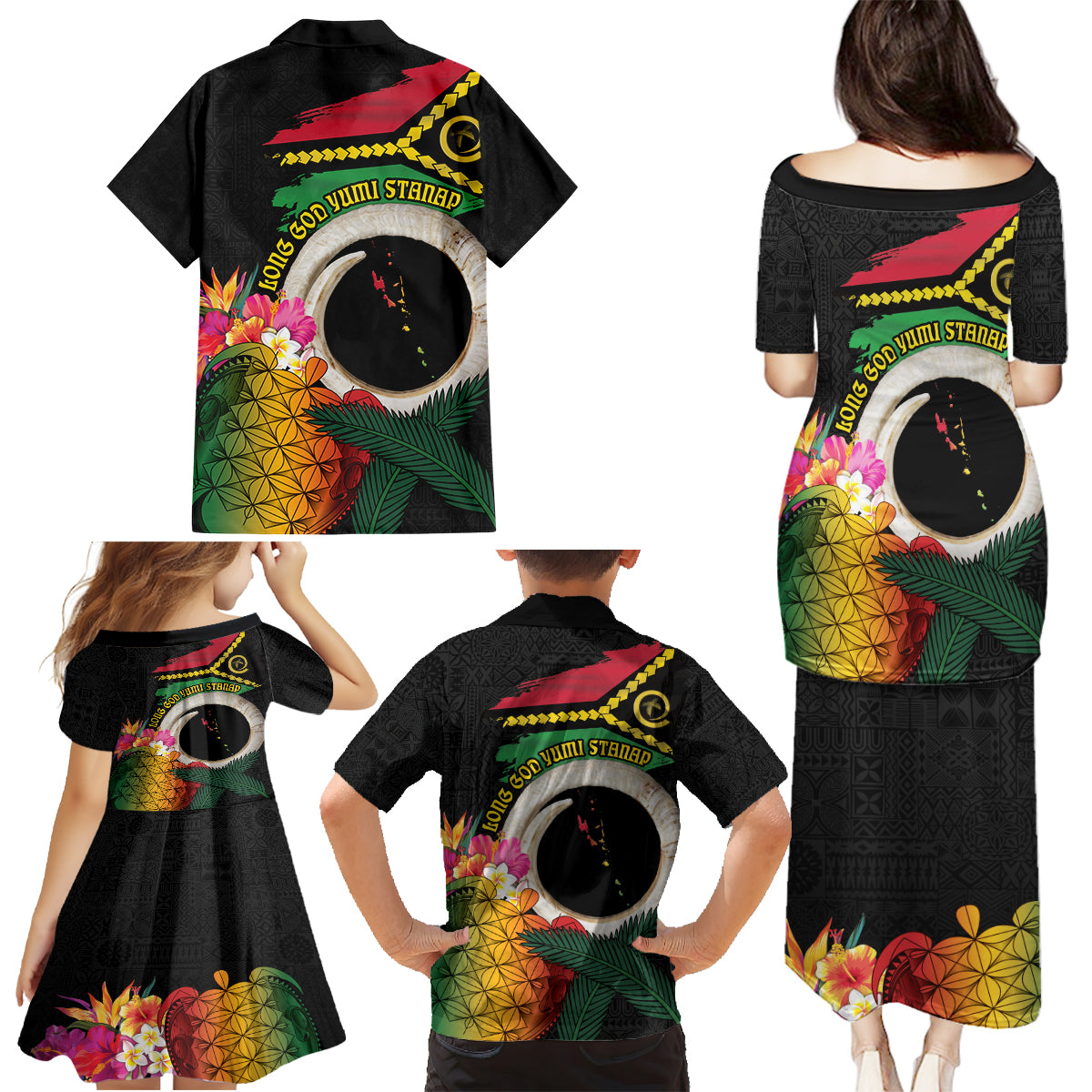 Vanuatu Selebretem 44th Indipendens Dei Family Matching Puletasi and Hawaiian Shirt Sand Drawing Turtle Melanesian Vibes LT03 - Polynesian Pride