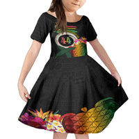 Vanuatu Selebretem 44th Indipendens Dei Family Matching Tank Maxi Dress and Hawaiian Shirt Sand Drawing Turtle Melanesian Vibes LT03 Daughter's Dress Black - Polynesian Pride