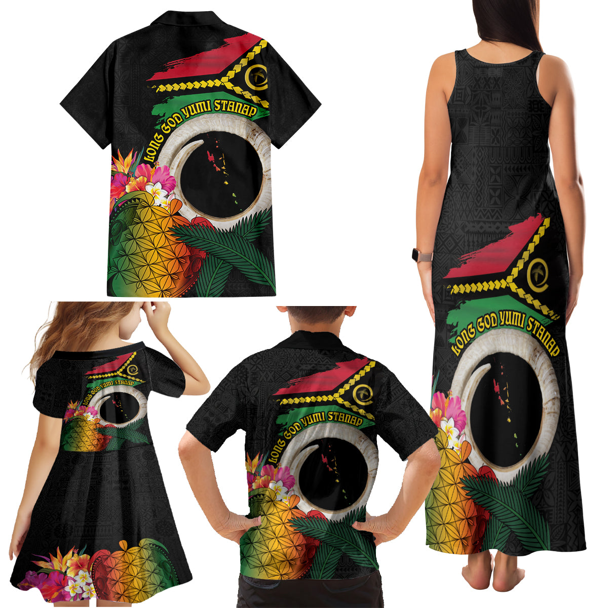 Vanuatu Selebretem 44th Indipendens Dei Family Matching Tank Maxi Dress and Hawaiian Shirt Sand Drawing Turtle Melanesian Vibes LT03 - Polynesian Pride