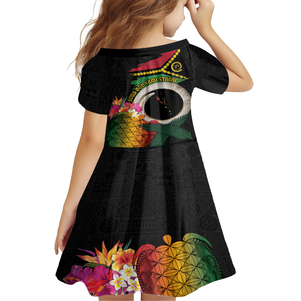 Vanuatu Selebretem 44th Indipendens Dei Kid Short Sleeve Dress Sand Drawing Turtle Melanesian Vibes