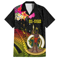 Vanuatu Ni-Van Family Matching Long Sleeve Bodycon Dress and Hawaiian Shirt Coat of Arms Sand Drawing LT03 Dad's Shirt - Short Sleeve Black - Polynesian Pride