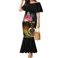 Vanuatu Ni-Van Family Matching Mermaid Dress and Hawaiian Shirt Coat of Arms Sand Drawing LT03 Mom's Dress Black - Polynesian Pride