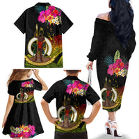 Vanuatu Ni-Van Family Matching Off The Shoulder Long Sleeve Dress and Hawaiian Shirt Coat of Arms Sand Drawing LT03 - Polynesian Pride