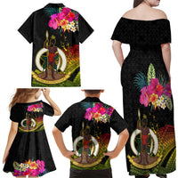 Vanuatu Ni-Van Family Matching Off Shoulder Maxi Dress and Hawaiian Shirt Coat of Arms Sand Drawing LT03 - Polynesian Pride