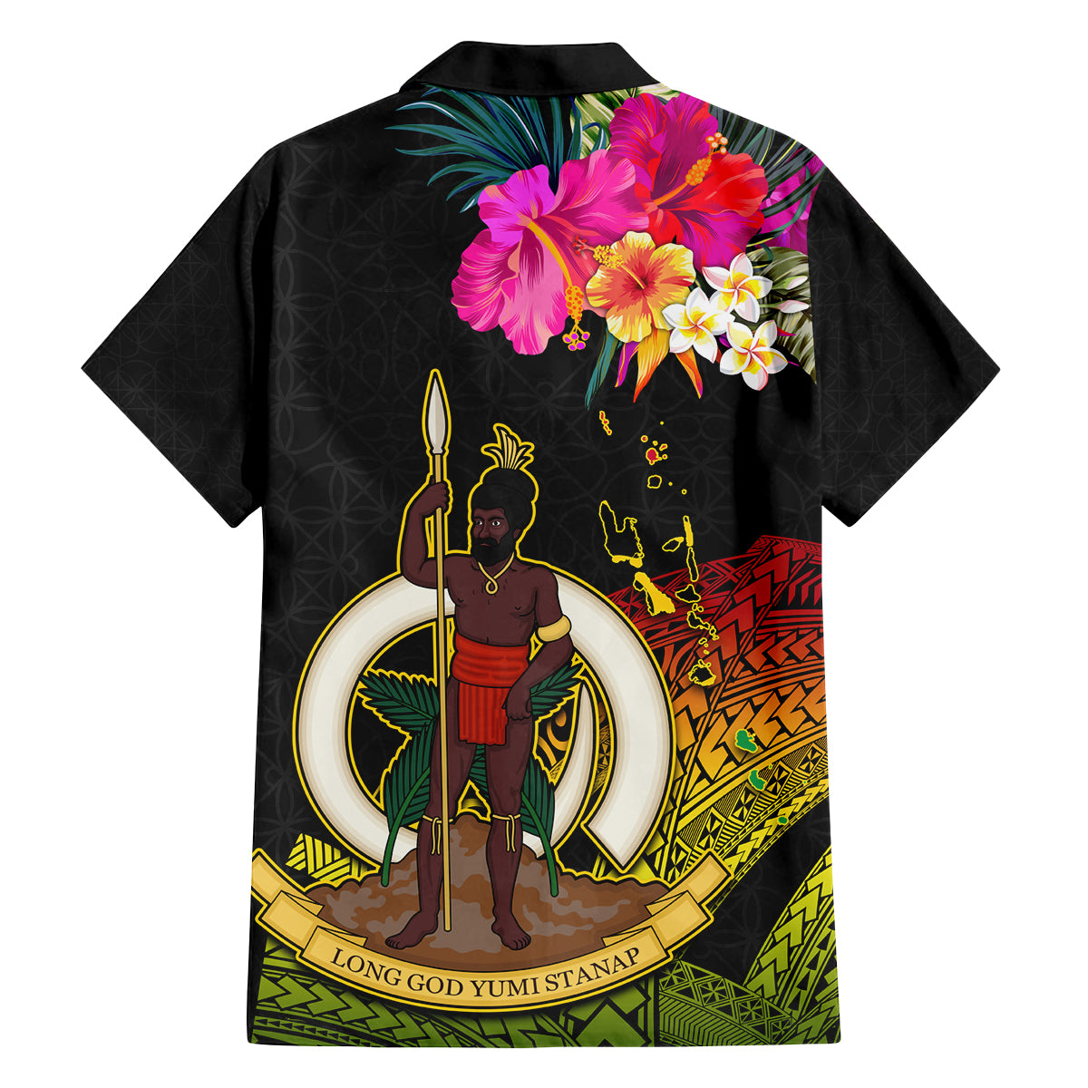 Vanuatu Ni-Van Family Matching Off Shoulder Maxi Dress and Hawaiian Shirt Coat of Arms Sand Drawing LT03 - Polynesian Pride
