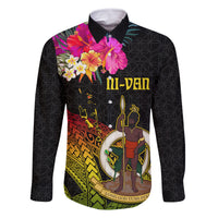 Vanuatu Ni-Van Family Matching Off Shoulder Maxi Dress and Hawaiian Shirt Coat of Arms Sand Drawing LT03 Dad's Shirt - Long Sleeve Black - Polynesian Pride