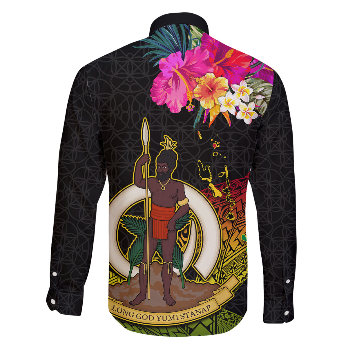Vanuatu Ni-Van Family Matching Off Shoulder Maxi Dress and Hawaiian Shirt Coat of Arms Sand Drawing LT03 - Polynesian Pride