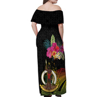 Vanuatu Ni-Van Family Matching Off Shoulder Maxi Dress and Hawaiian Shirt Coat of Arms Sand Drawing LT03 - Polynesian Pride
