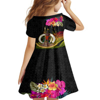 Vanuatu Ni-Van Family Matching Short Sleeve Bodycon Dress and Hawaiian Shirt Coat of Arms Sand Drawing LT03 - Polynesian Pride