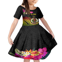 Vanuatu Ni-Van Family Matching Summer Maxi Dress and Hawaiian Shirt Coat of Arms Sand Drawing LT03 Daughter's Dress Black - Polynesian Pride