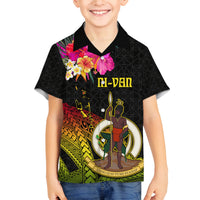 Vanuatu Ni-Van Family Matching Tank Maxi Dress and Hawaiian Shirt Coat of Arms Sand Drawing LT03 Son's Shirt Black - Polynesian Pride