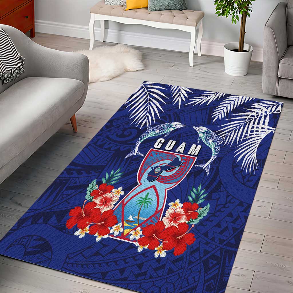 Guam Liberation Day Area Rug The Tribal Latte Stone and Dolphins with Hibiscus Chamorro Culture LT03 - Polynesian Pride