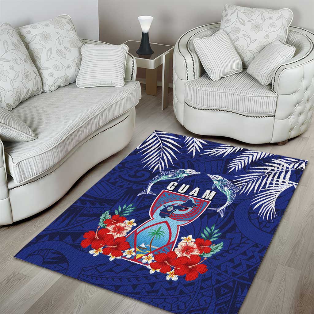Guam Liberation Day Area Rug The Tribal Latte Stone and Dolphins with Hibiscus Chamorro Culture LT03 - Polynesian Pride