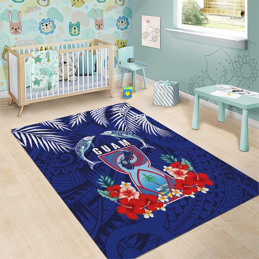 Guam Liberation Day Area Rug The Tribal Latte Stone and Dolphins with Hibiscus Chamorro Culture LT03 - Polynesian Pride
