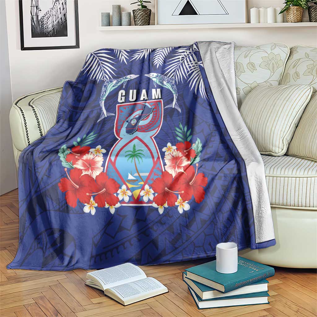 Guam Liberation Day Blanket The Tribal Latte Stone and Dolphins with Hibiscus Chamorro Culture