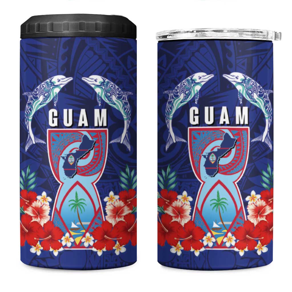 Guam Liberation Day 4 in 1 Can Cooler Tumbler The Tribal Latte Stone and Dolphins with Hibiscus Chamorro Culture LT03 One Size: 16 oz Blue - Polynesian Pride